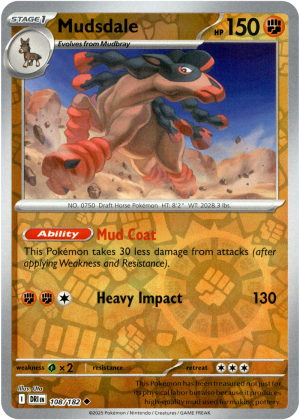 Mudsdale 108/182 Scarlet and Violet Destined Rivals Reverse Holo Uncommon Pokemon Card