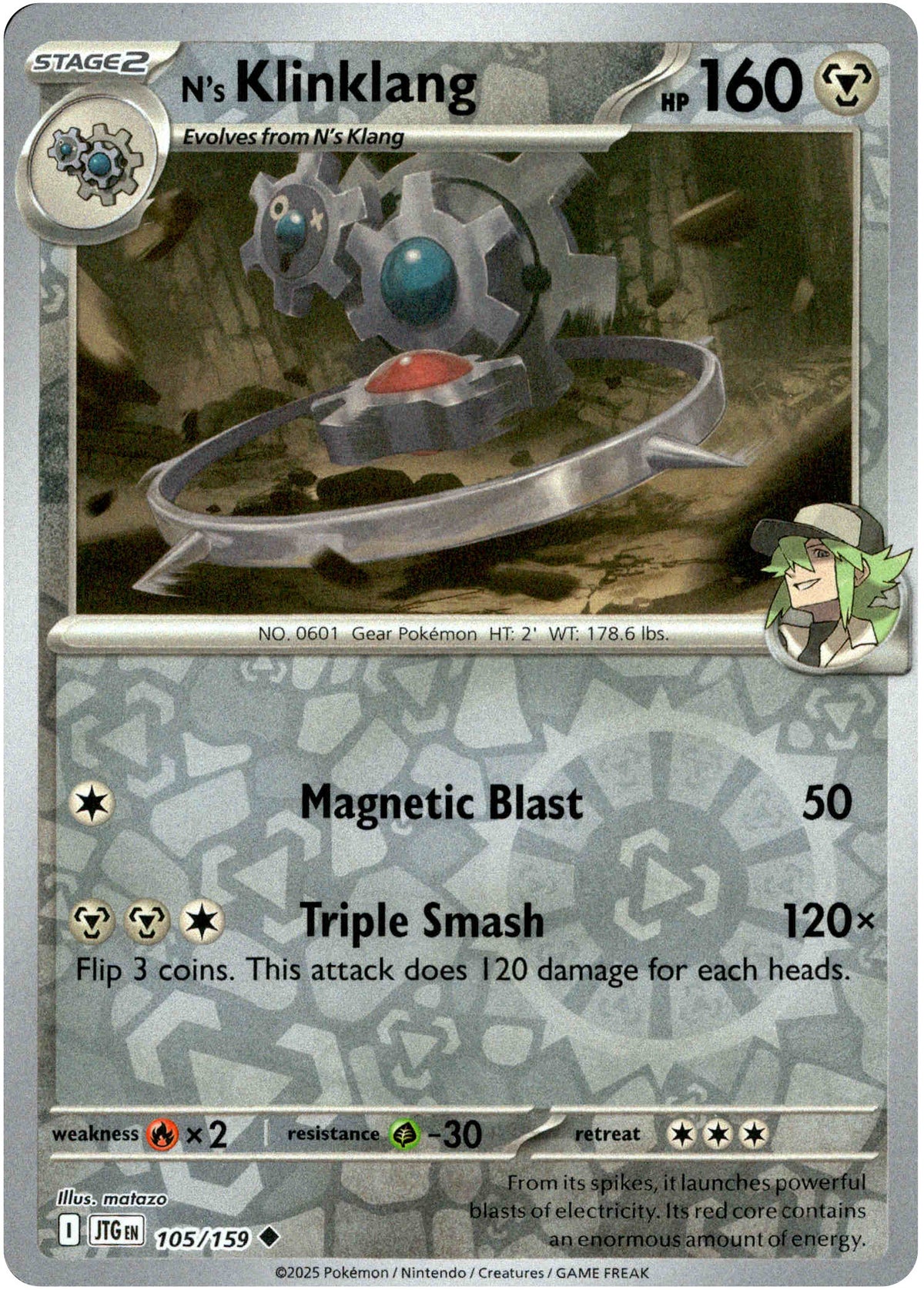 N's Klingklang 105/159 Scarlet and Violet Journey Together Reverse Holo Uncommon Pokemon Card