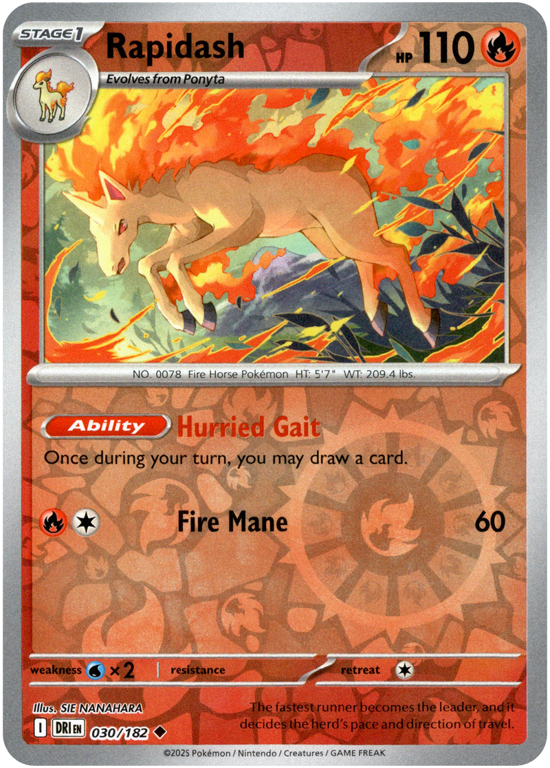 Rapidash 030/182 Scarlet and Violet Destined Rivals Reverse Holo Uncommon Pokemon Card