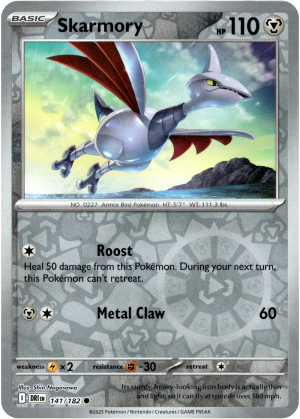Skarmory 141/182 Scarlet and Violet Destined Rivals Reverse Holo Common Pokemon Card