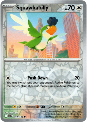 Squawkabilly 160/182 Scarlet and Violet Destined Rivals Reverse Holo Common Pokemon Card