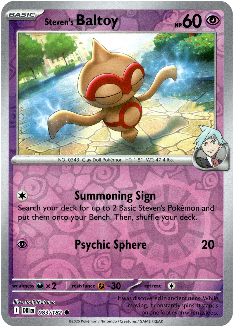 Steven's Baltoy 083/182 Scarlet and Violet Destined Rivals Reverse Holo Common Pokemon Card