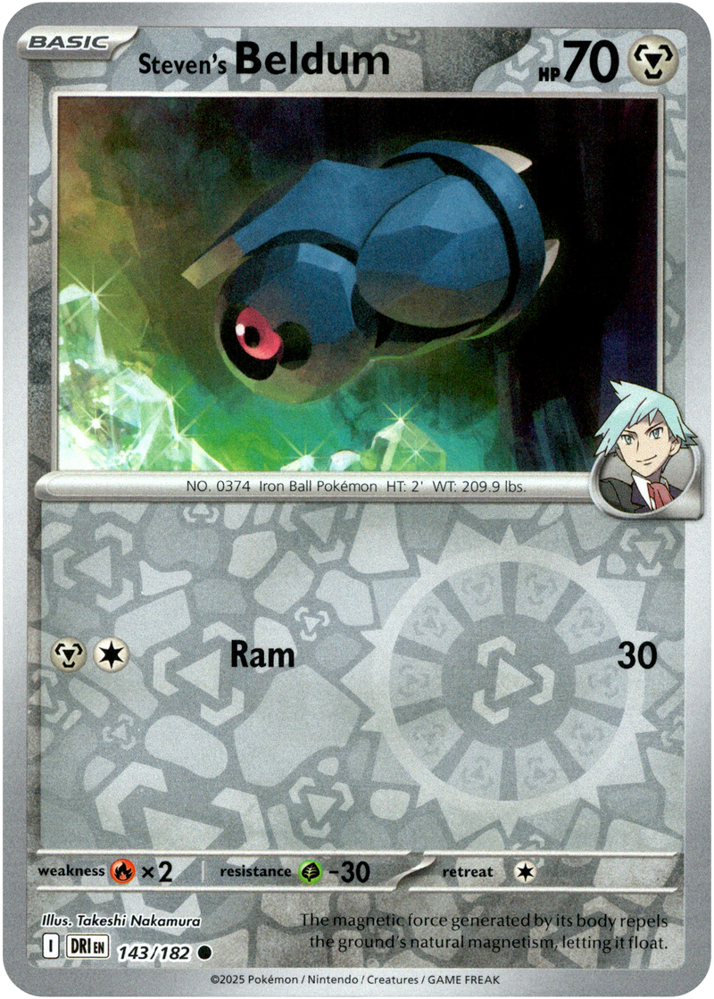 Steven's Beldum 143/182 Scarlet and Violet Destined Rivals Reverse Holo Common Pokemon Card