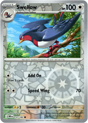 Swellow 157/182 Scarlet and Violet Destined Rivals Reverse Holo Common Pokemon Card