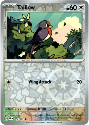 Taillow 156/182 Scarlet and Violet Destined Rivals Reverse Holo Common Pokemon Card