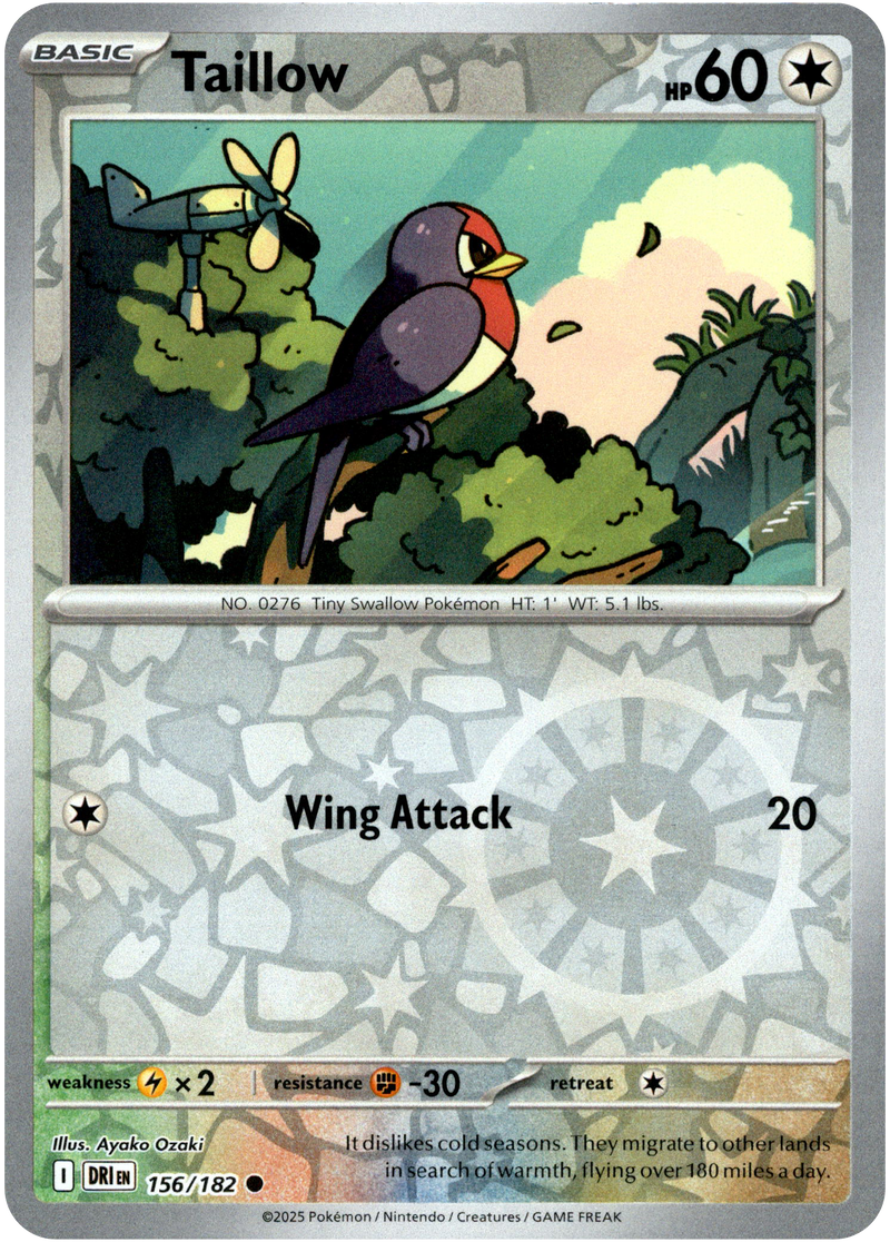 Taillow 156/182 Scarlet and Violet Destined Rivals Reverse Holo Common Pokemon Card
