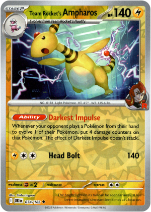Team Rocket's Ampharos 074/182 Scarlet and Violet Destined Rivals Reverse Holo Uncommon Pokemon Card