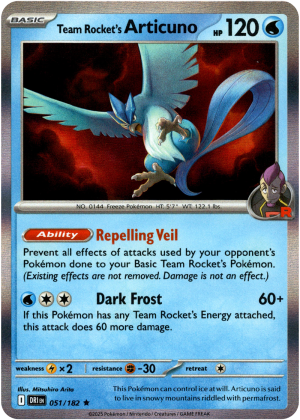 Team Rocket's Articuno 051/182 Scarlet and Violet Destined Rivals Holo Rare Pokemon Card