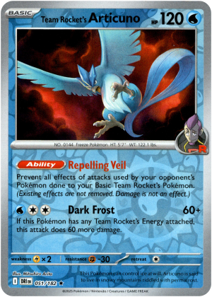 Team Rocket's Articuno 051/182 Scarlet and Violet Destined Rivals Reverse Holo Rare Pokemon Card