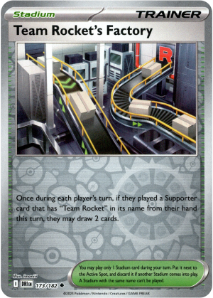 Team Rocket's Factory 173/182 Scarlet and Violet Destined Rivals Reverse Holo Trainer Uncommon Pokemon Card