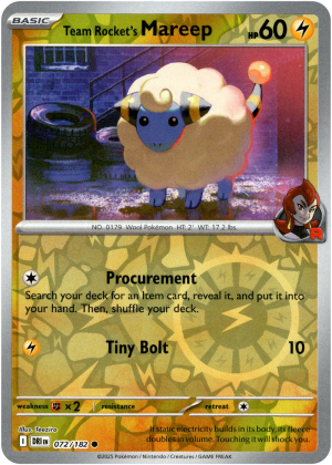Team Rocket's Mareep 072/182 Scarlet and Violet Destined Rivals Reverse Holo Common Pokemon Card