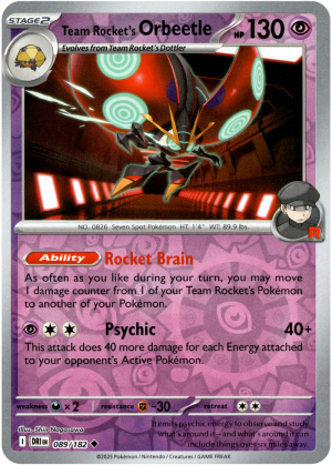 Team Rocket's Orbeetle 089/182 Scarlet and Violet Destined Rivals Reverse Holo Uncommon Pokemon Card