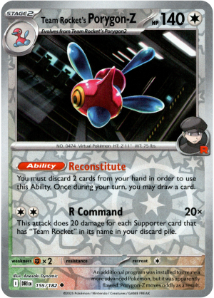 Team Rocket's Porygon-Z 155/182 Scarlet and Violet Destined Rivals Reverse Holo Uncommon Pokemon Card