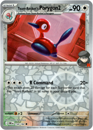 Team Rocket's Porygon2 154/182 Scarlet and Violet Destined Rivals Reverse Holo Common Pokemon Card