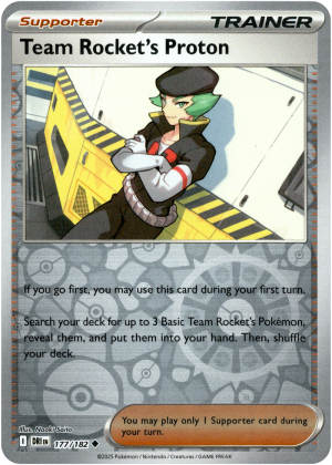 Team Rocket's Proton 177/182 Scarlet and Violet Destined Rivals Reverse Holo Trainer Uncommon Pokemon Card