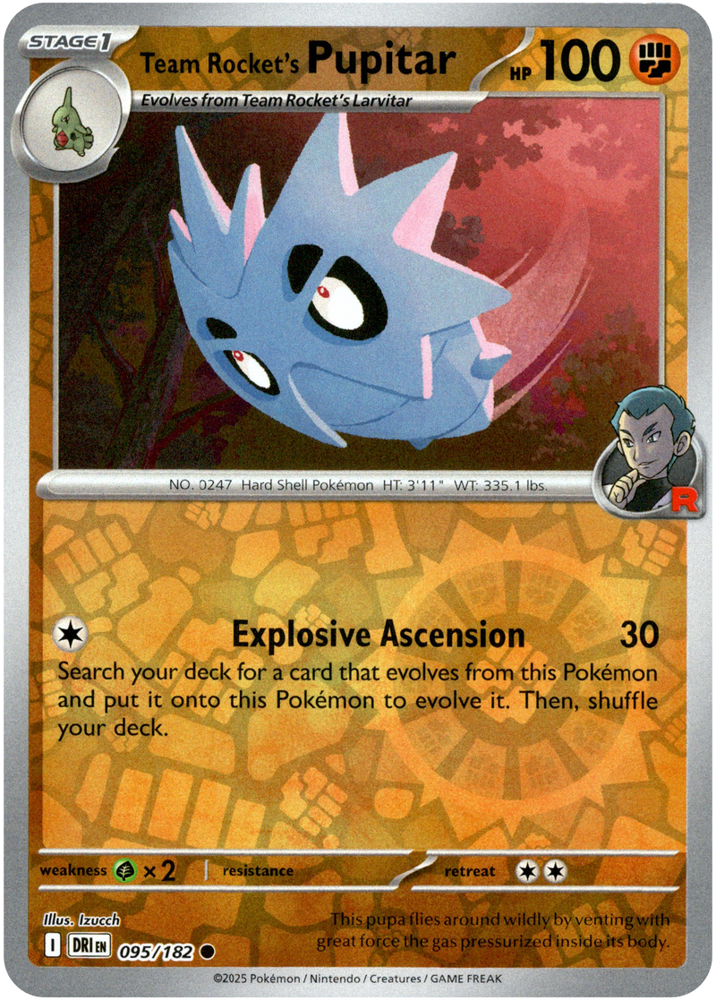 Team Rocket's Pupitar 095/182 Scarlet and Violet Destined Rivals Reverse Holo Common Pokemon Card