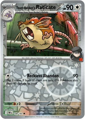 Team Rocket's Raticate 148/182 Scarlet and Violet Destined Rivals Reverse Holo Common Pokemon Card