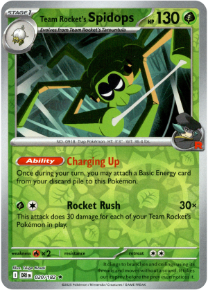 Team Rocket's Spidops 020/182 Scarlet and Violet Destined Rivals Reverse Holo Rare Pokemon Card