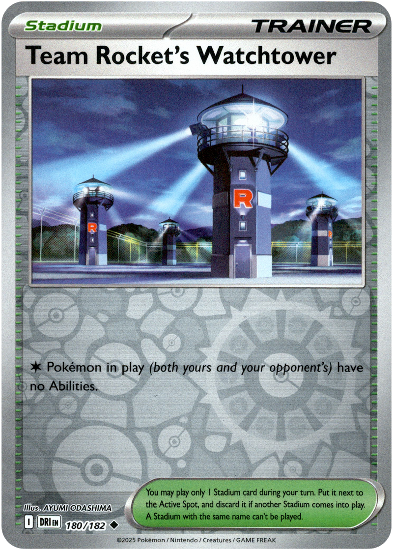 Team Rocket's Watchtower 180/182 Scarlet and Violet Destined Rivals Reverse Holo Trainer Uncommon Pokemon Card