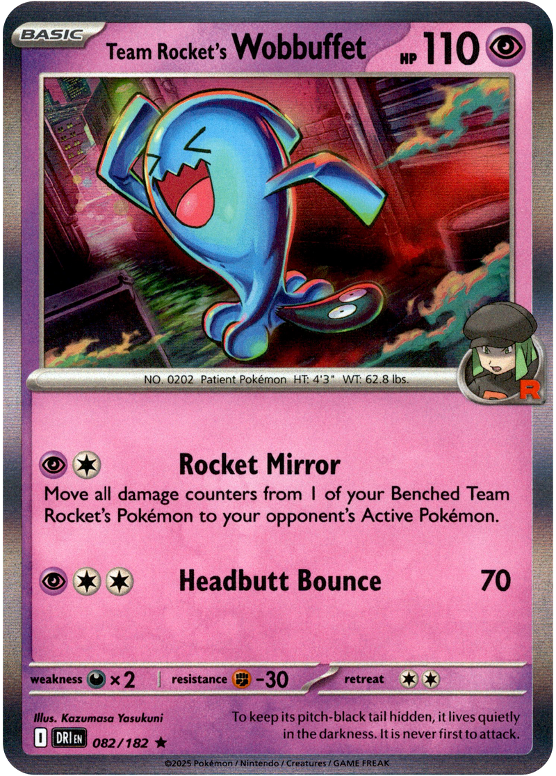 Team Rocket's Wobbuffet 082/182 Scarlet and Violet Destined Rivals Holo Rare Pokemon Card