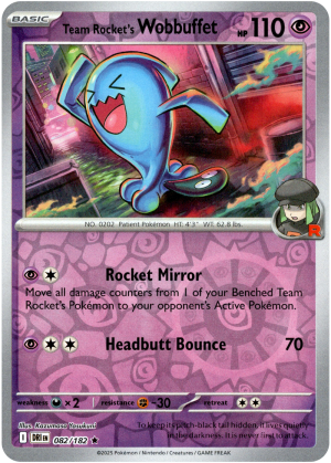 Team Rocket's Wobbuffet 082/182 Scarlet and Violet Destined Rivals Reverse Holo Rare Pokemon Card