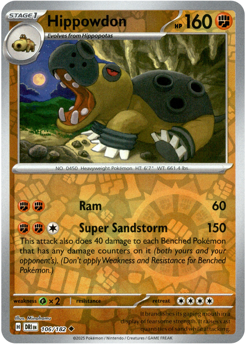 Hippowdon 106/182 Scarlet and Violet Destined Rivals Reverse Holo Uncommon Pokemon Card
