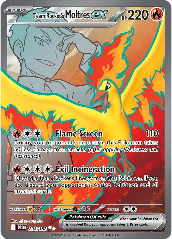 Team Rocket's Moltres ex 208/182 Scarlet and Violet Destined Rivals Full Art Rare Pokemon Card | Gogi Collectables Team Rocket's Moltres ex 208/182 Scarlet and Violet Destined Rivals Full Art Rare Pokemon Card | Gogi Collectables