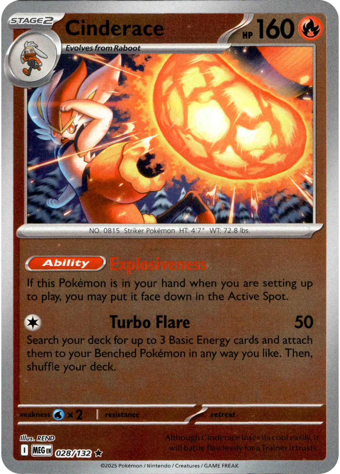 Cinderace 028/132 Mega Evolution Reverse Holo Rare Pokemon Card