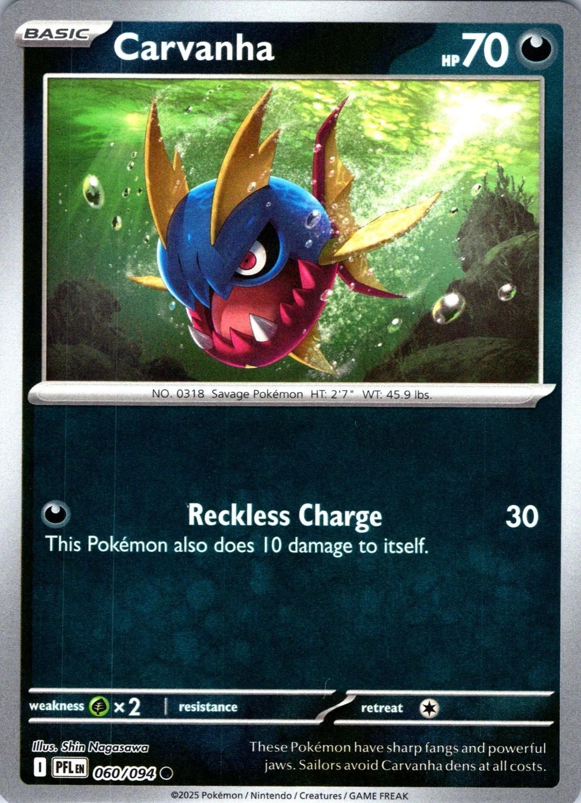 Carvanha 060/094 Phantasmal Flames Reverse Holo Common Pokemon Card